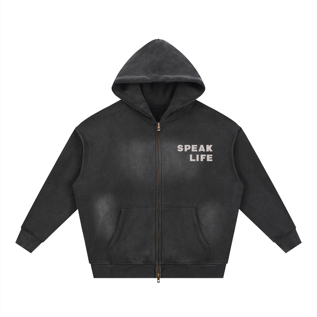 Speak Life - Sunfade Two-way Zipper Boxy Fleece Hoodie
