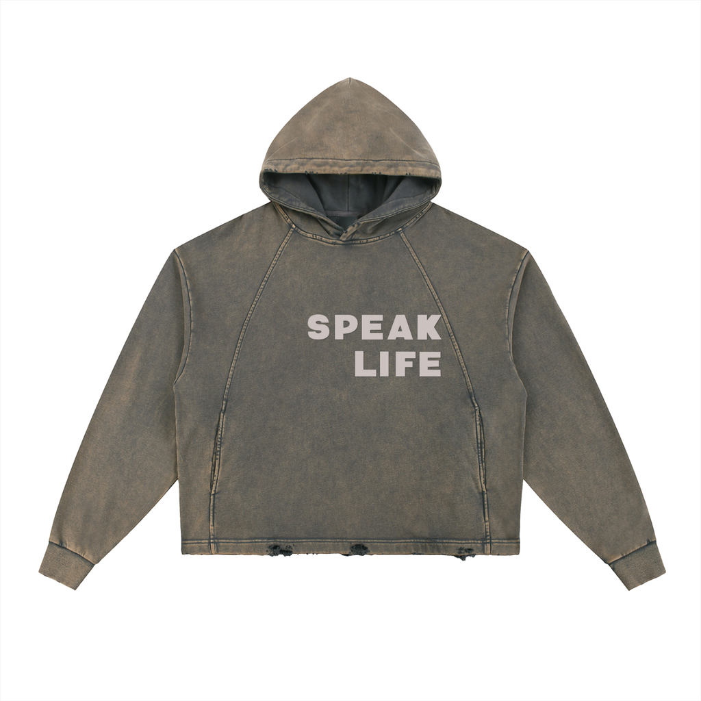 Speak Life - Vintage Washed Frayed-Hem Hoodie