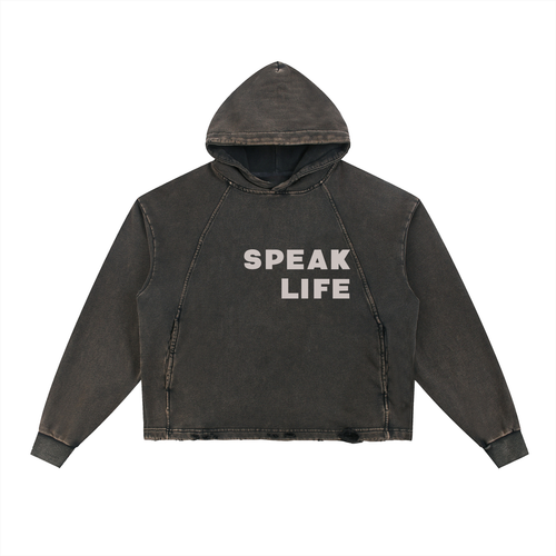 Speak Life - Vintage Washed Frayed-Hem Hoodie